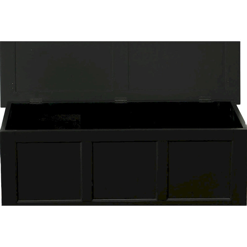 Malle en bois massif antique Devonshire noire avec couvercle à charnière pour rangement de chambre