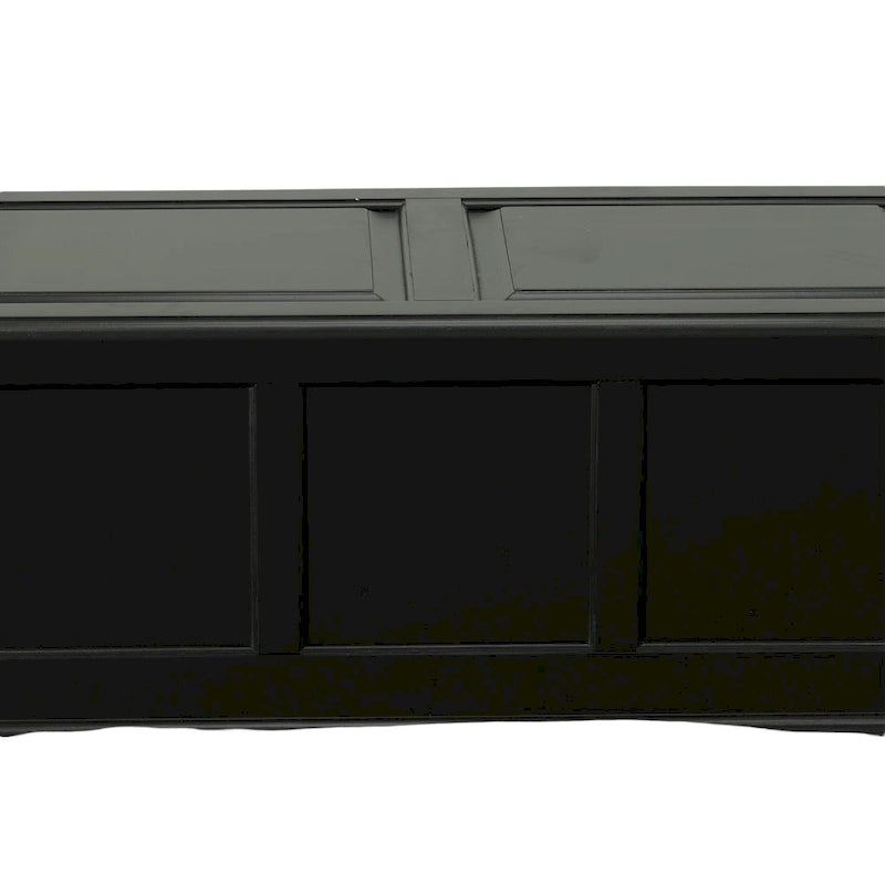 Malle en bois massif antique Devonshire noire avec couvercle à charnière pour rangement de chambre