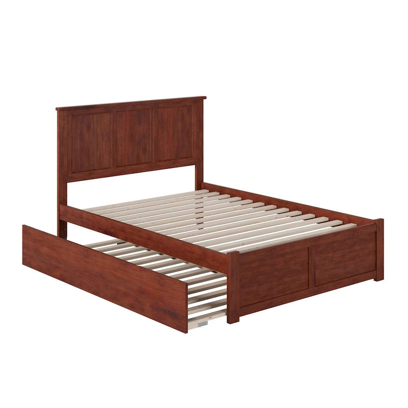 Lit plateforme double avec pied de lit et lit gigogne simple couleur noyer