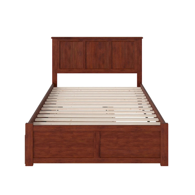 Lit plateforme double avec pied de lit et lit gigogne simple couleur noyer