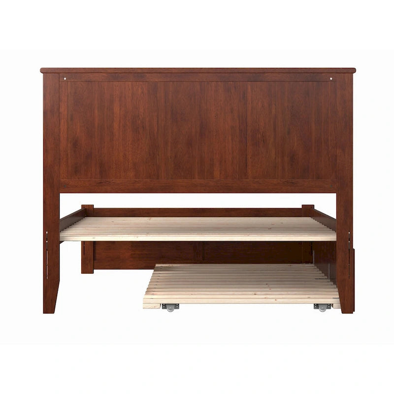 Lit plateforme double avec pied de lit et lit gigogne simple couleur noyer