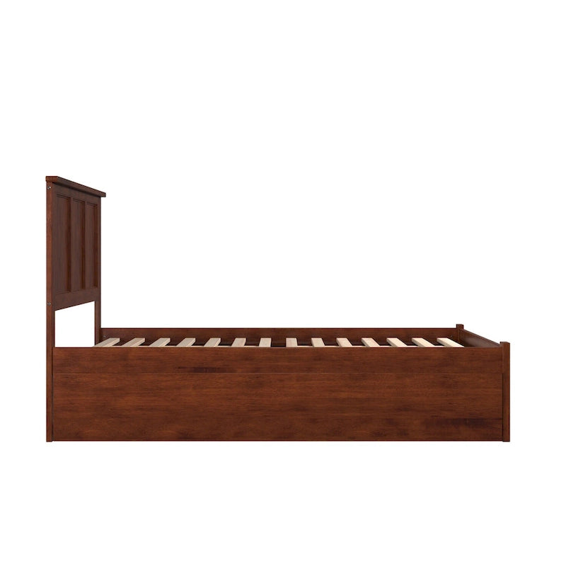 Lit plateforme double avec pied de lit et lit gigogne simple couleur noyer