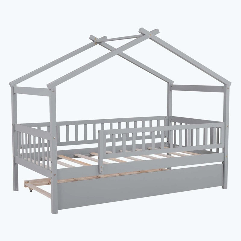 Lit cabane en bois avec lit gigogne double