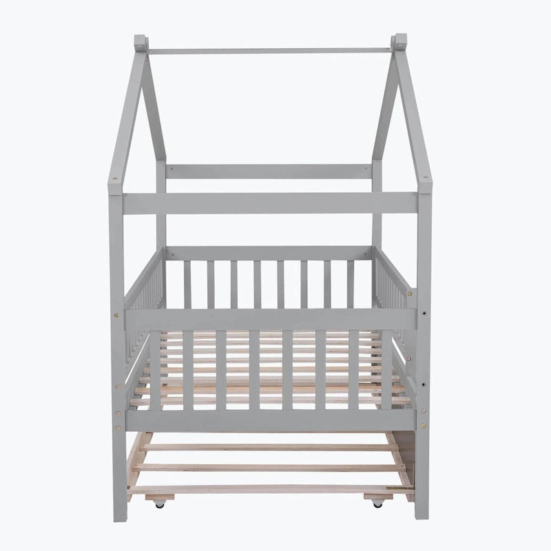 Lit cabane en bois avec lit gigogne double