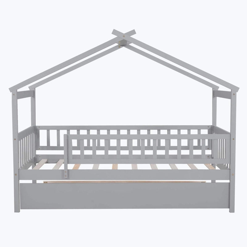 Lit cabane en bois avec lit gigogne double