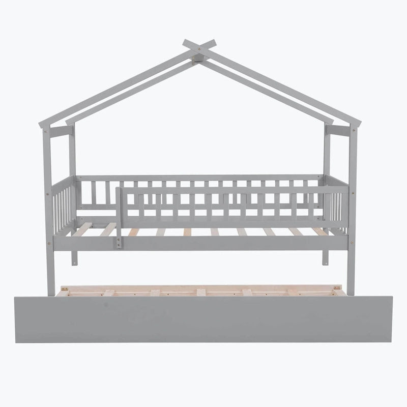 Lit cabane en bois avec lit gigogne double