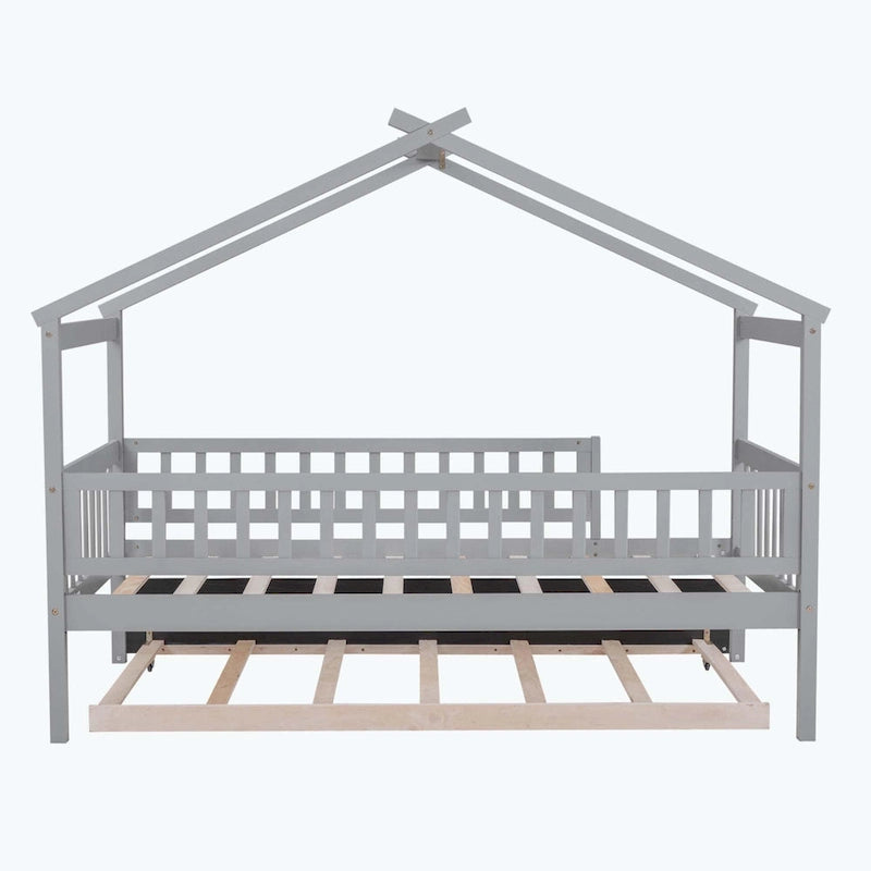 Lit cabane en bois avec lit gigogne double