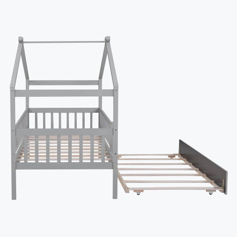 Lit cabane en bois avec lit gigogne double