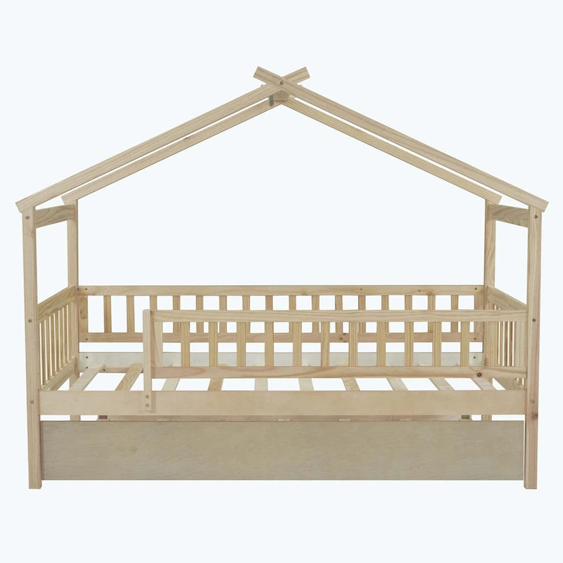 Lit cabane en bois avec lit gigogne double