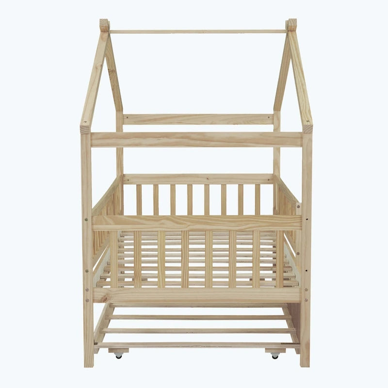Lit cabane en bois avec lit gigogne double