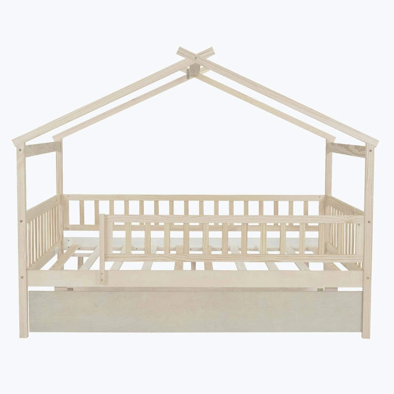 Lit cabane en bois avec lit gigogne double