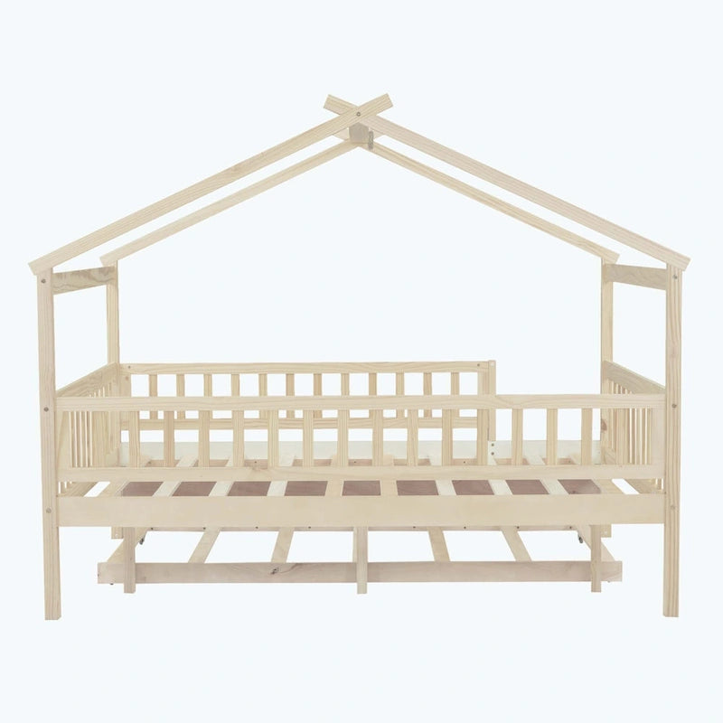 Lit cabane en bois avec lit gigogne double