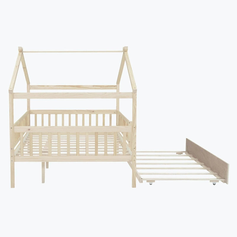Lit cabane en bois avec lit gigogne double