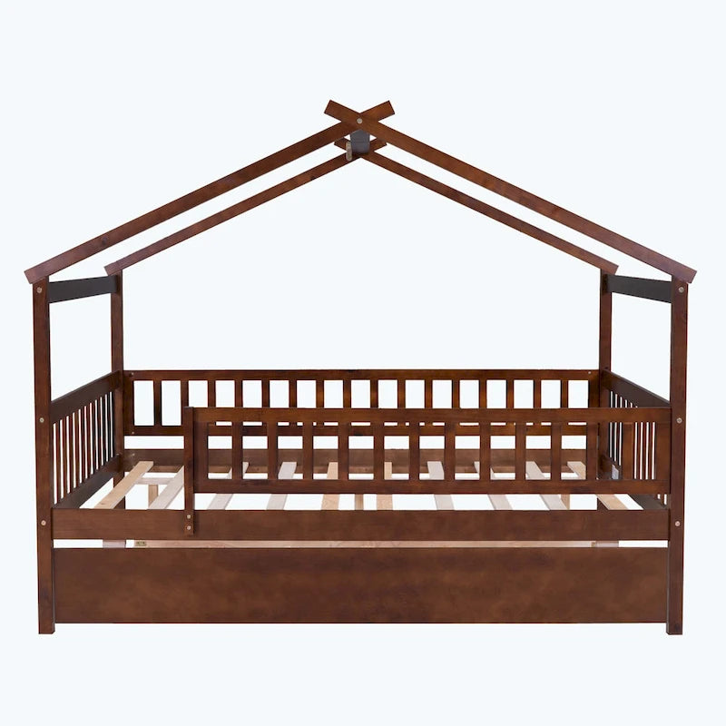 Lit cabane en bois avec lit gigogne double
