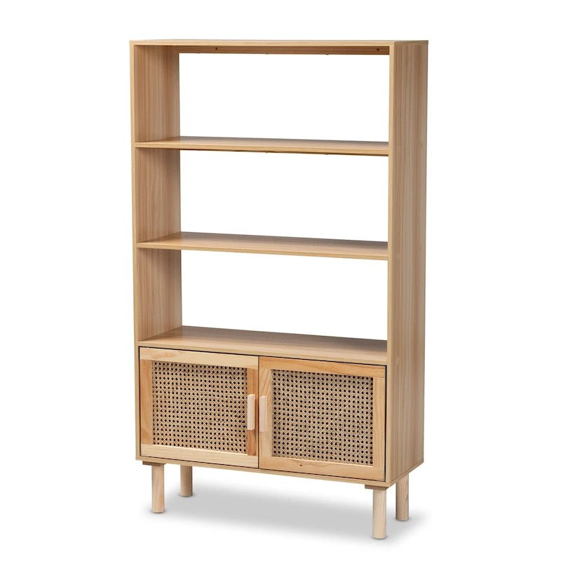 Bibliothèque en bois Mid-Century Modern - Marron naturel