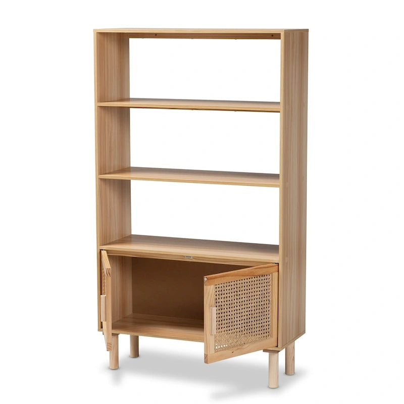 Bibliothèque en bois Mid-Century Modern - Marron naturel