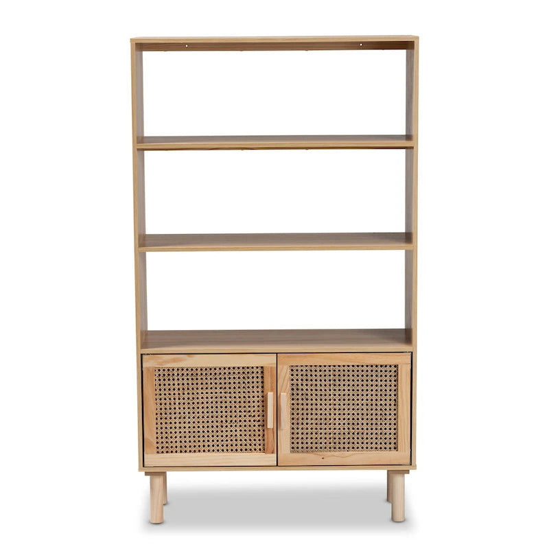 Bibliothèque en bois Mid-Century Modern - Marron naturel