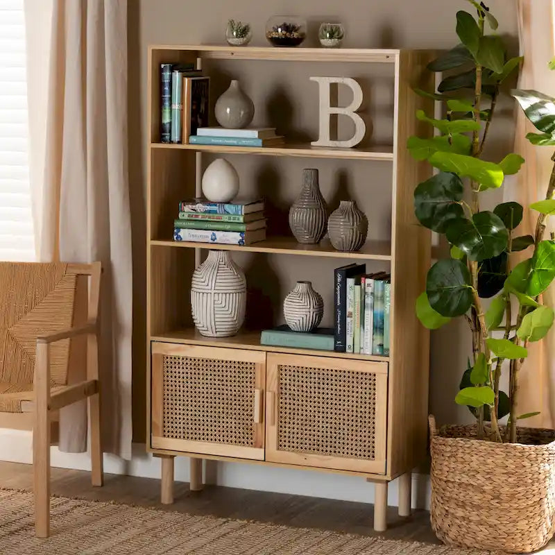 Bibliothèque en bois Mid-Century Modern - Marron naturel