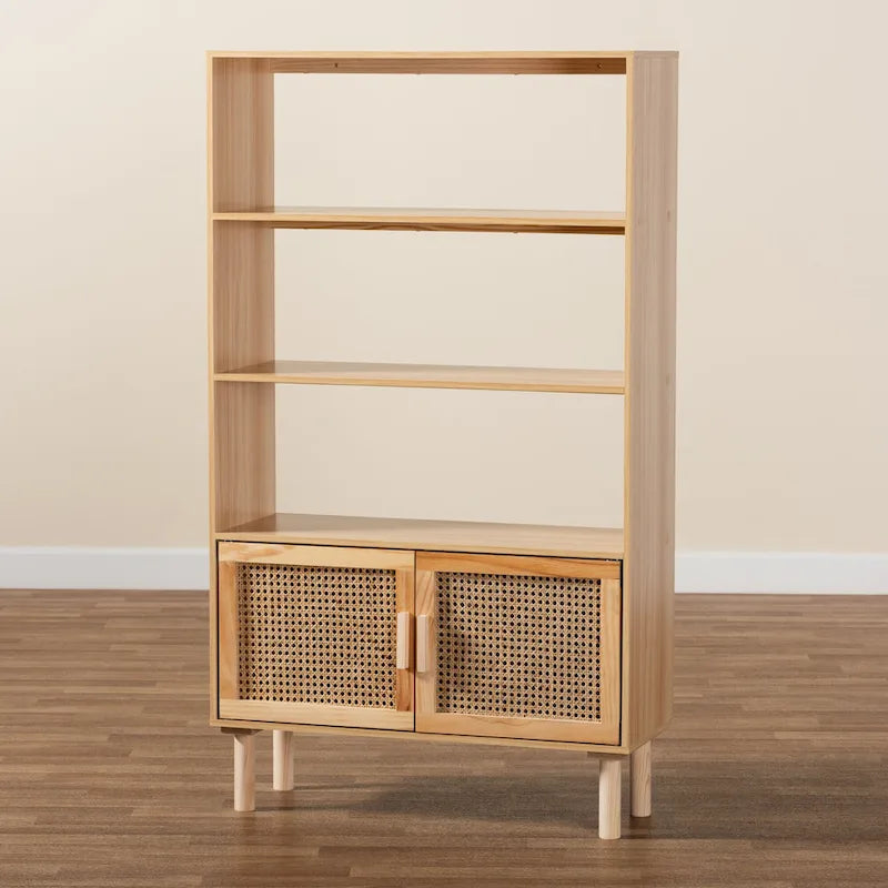 Bibliothèque en bois Mid-Century Modern - Marron naturel