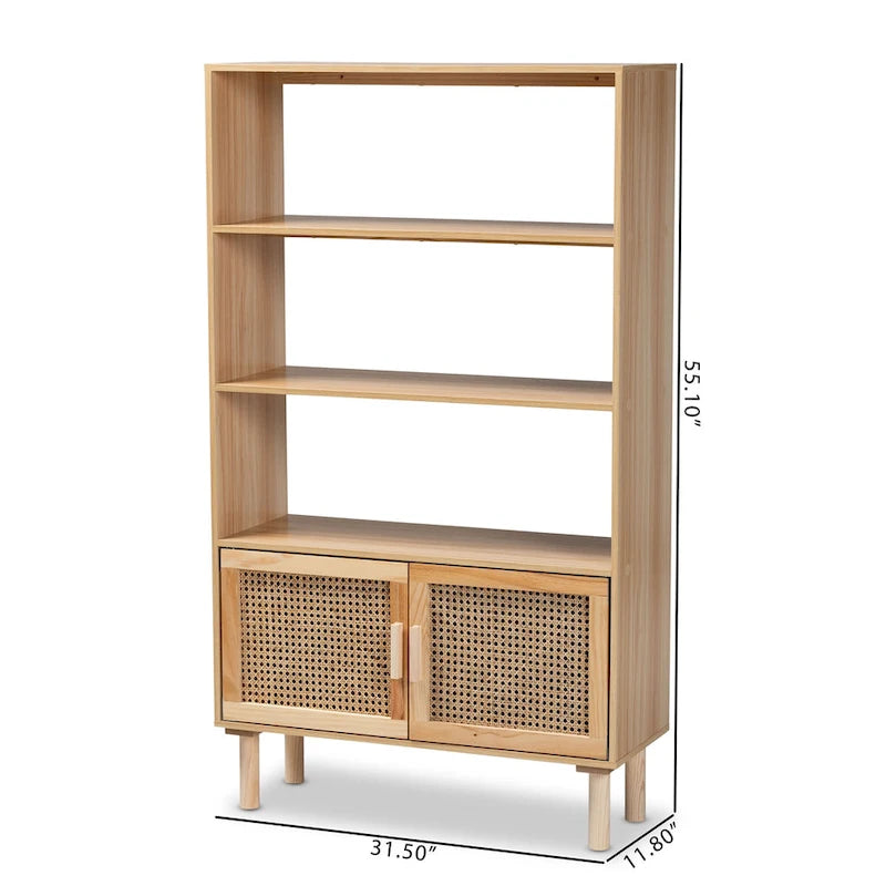Bibliothèque en bois Mid-Century Modern - Marron naturel
