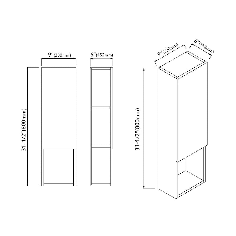 Meuble de rangement latéral étroit de 9 pouces