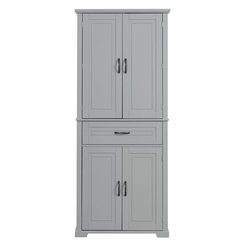 Meuble de Rangement Salle de Bain Haut de 183 cm avec Portes et Tiroir, Espaces de Rangement Multiples, Étagère Réglable, Gris