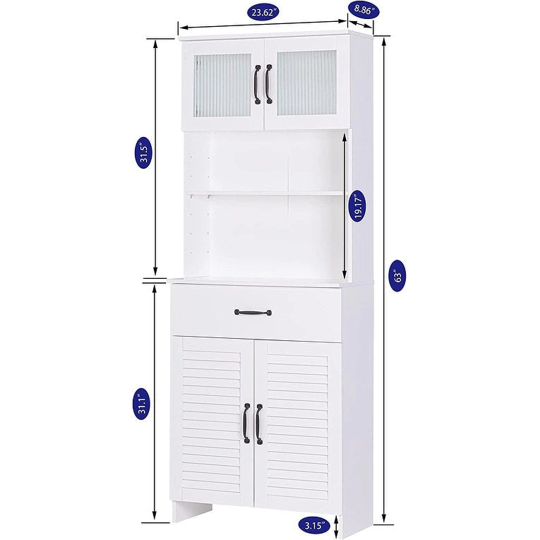 Meuble autoportant avec rangement fermé en haut et en bas, meuble haut avec portes et tiroir, blanc