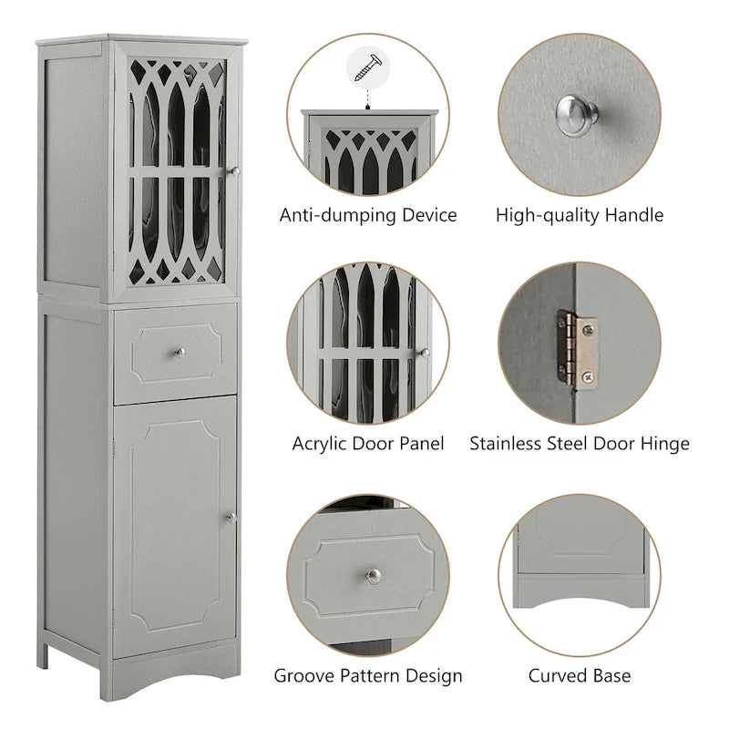 Meuble de salle de bain fin avec tiroir, double porte et étagère réglable – Design peu encombrant