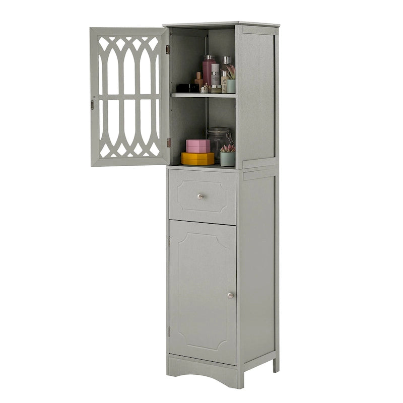 Meuble de salle de bain fin avec tiroir, double porte et étagère réglable – Design peu encombrant
