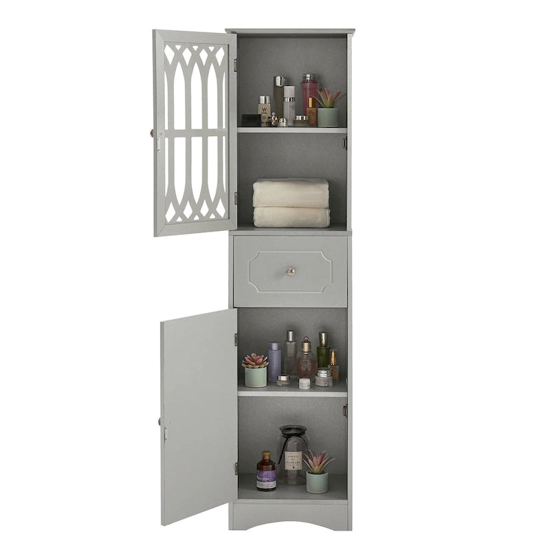Meuble de salle de bain fin avec tiroir, double porte et étagère réglable – Design peu encombrant