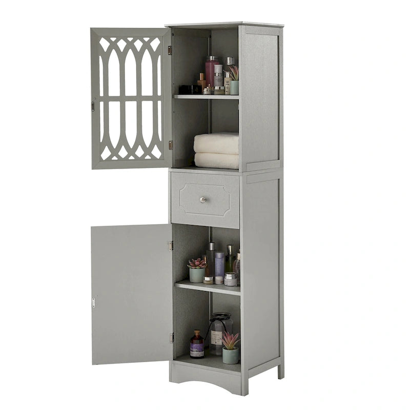 Meuble de salle de bain fin avec tiroir, double porte et étagère réglable – Design peu encombrant