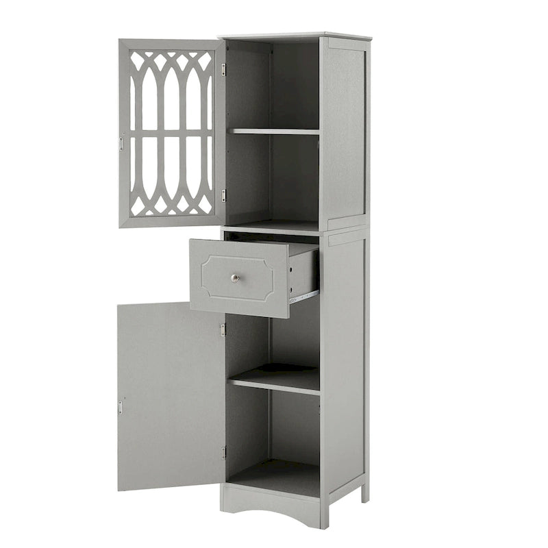 Meuble de salle de bain fin avec tiroir, double porte et étagère réglable – Design peu encombrant