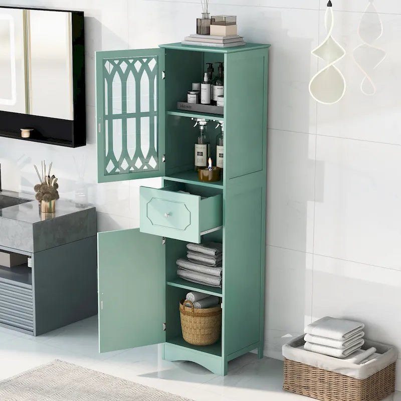 Meuble de salle de bain fin avec tiroir, double porte et étagère réglable – Design peu encombrant