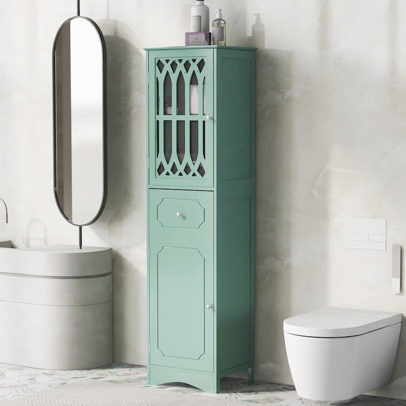 Meuble de salle de bain fin avec tiroir, double porte et étagère réglable – Design peu encombrant