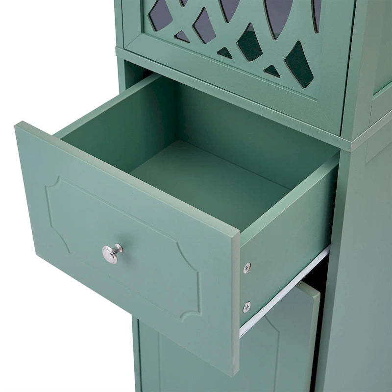 Meuble de salle de bain fin avec tiroir, double porte et étagère réglable – Design peu encombrant