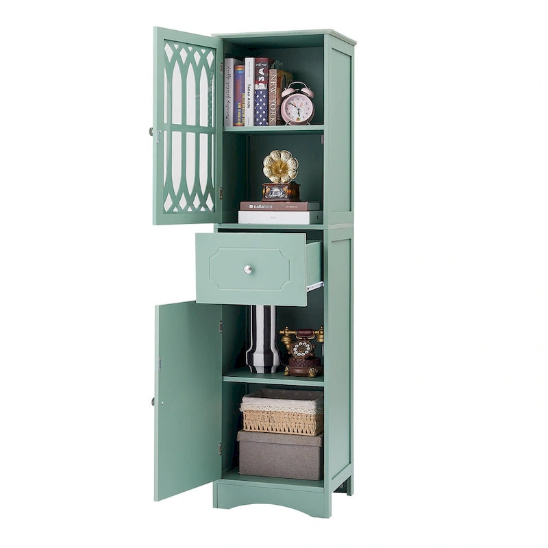 Meuble de salle de bain fin avec tiroir, double porte et étagère réglable – Design peu encombrant