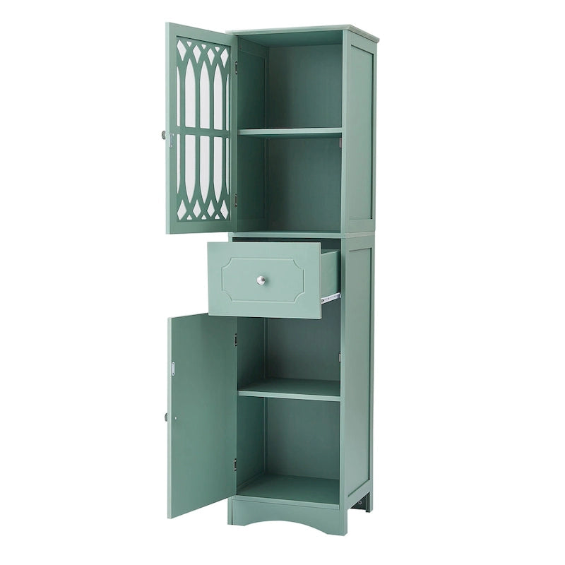Meuble de salle de bain fin avec tiroir, double porte et étagère réglable – Design peu encombrant