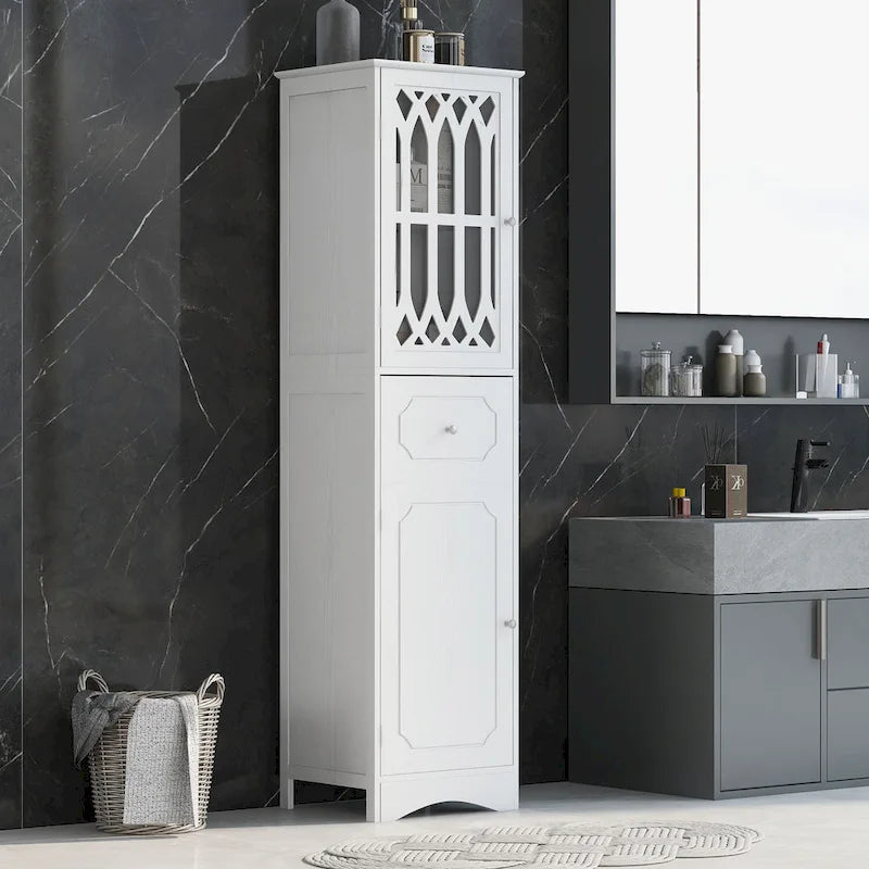 Meuble de salle de bain fin avec tiroir, double porte et étagère réglable – Design peu encombrant