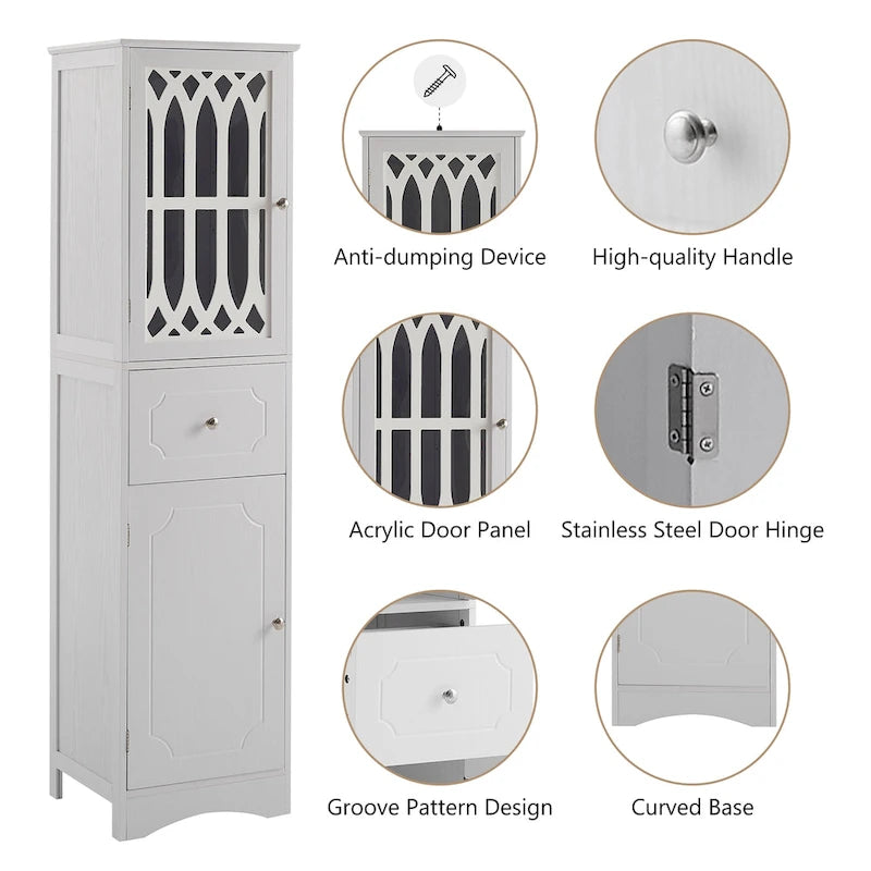 Meuble de salle de bain fin avec tiroir, double porte et étagère réglable – Design peu encombrant