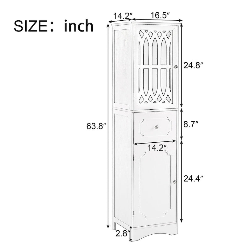 Meuble de salle de bain fin avec tiroir, double porte et étagère réglable – Design peu encombrant