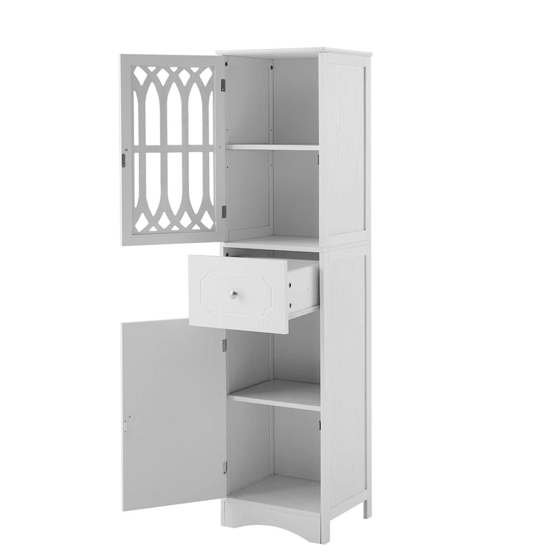 Meuble de salle de bain fin avec tiroir, double porte et étagère réglable – Design peu encombrant
