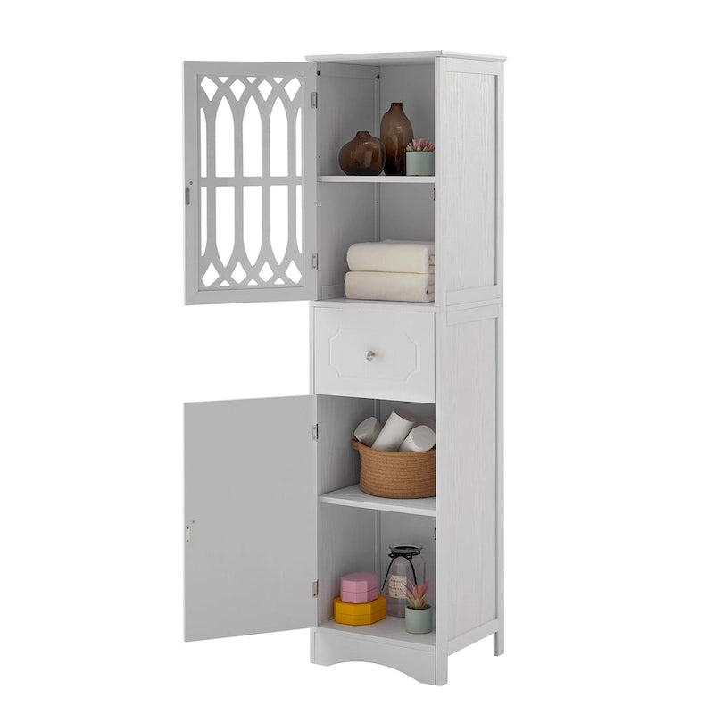 Meuble de salle de bain fin avec tiroir, double porte et étagère réglable – Design peu encombrant