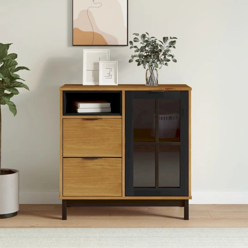 Buffet avec porte en verre FLAM 80x40x80 Pin massif - 80 x 40 x 80