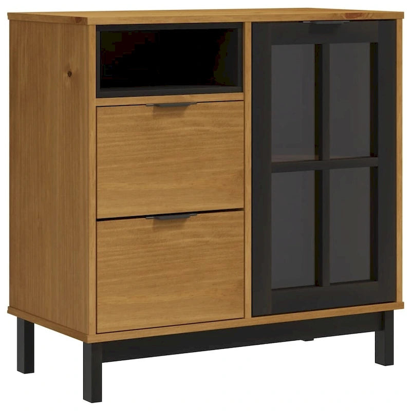 Buffet avec porte en verre FLAM 80x40x80 Pin massif - 80 x 40 x 80