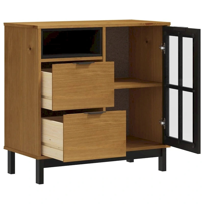 Buffet avec porte en verre FLAM 80x40x80 Pin massif - 80 x 40 x 80