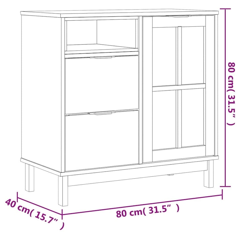 Buffet avec porte en verre FLAM 80x40x80 Pin massif - 80 x 40 x 80
