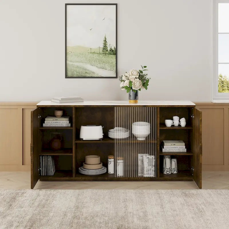 Modern Wooden Side Cabinets with 2 Doors and 1 Glass Doors