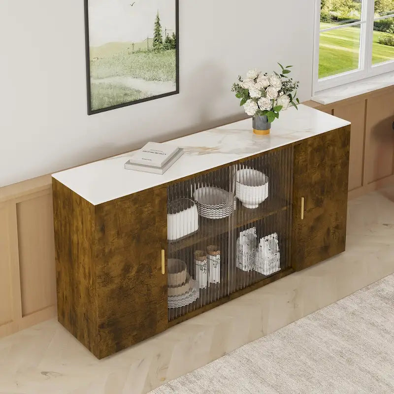 Meubles d'appoint modernes en bois avec 2 portes et 1 porte vitrée