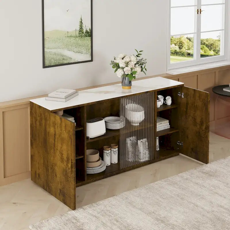 Meubles d'appoint modernes en bois avec 2 portes et 1 porte vitrée