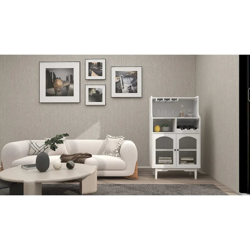 Meuble à vin de salon avec casier à vin et porte-verres amovibles - 27,56L * 15,75l * 50,39H